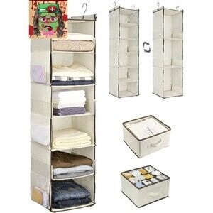1 PC Hanging Closet Organizer, 3-In-1 to 6-In-1 Reversible Cloth Hanging Shelves